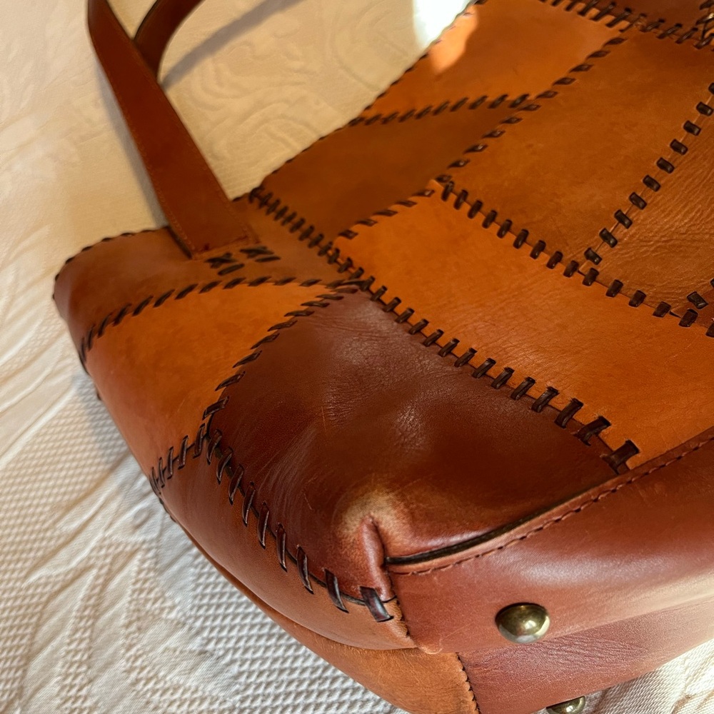 PATRICIA NASH Nevoso Patchwork Whip Stitch Leather Purse Double Zip Bag